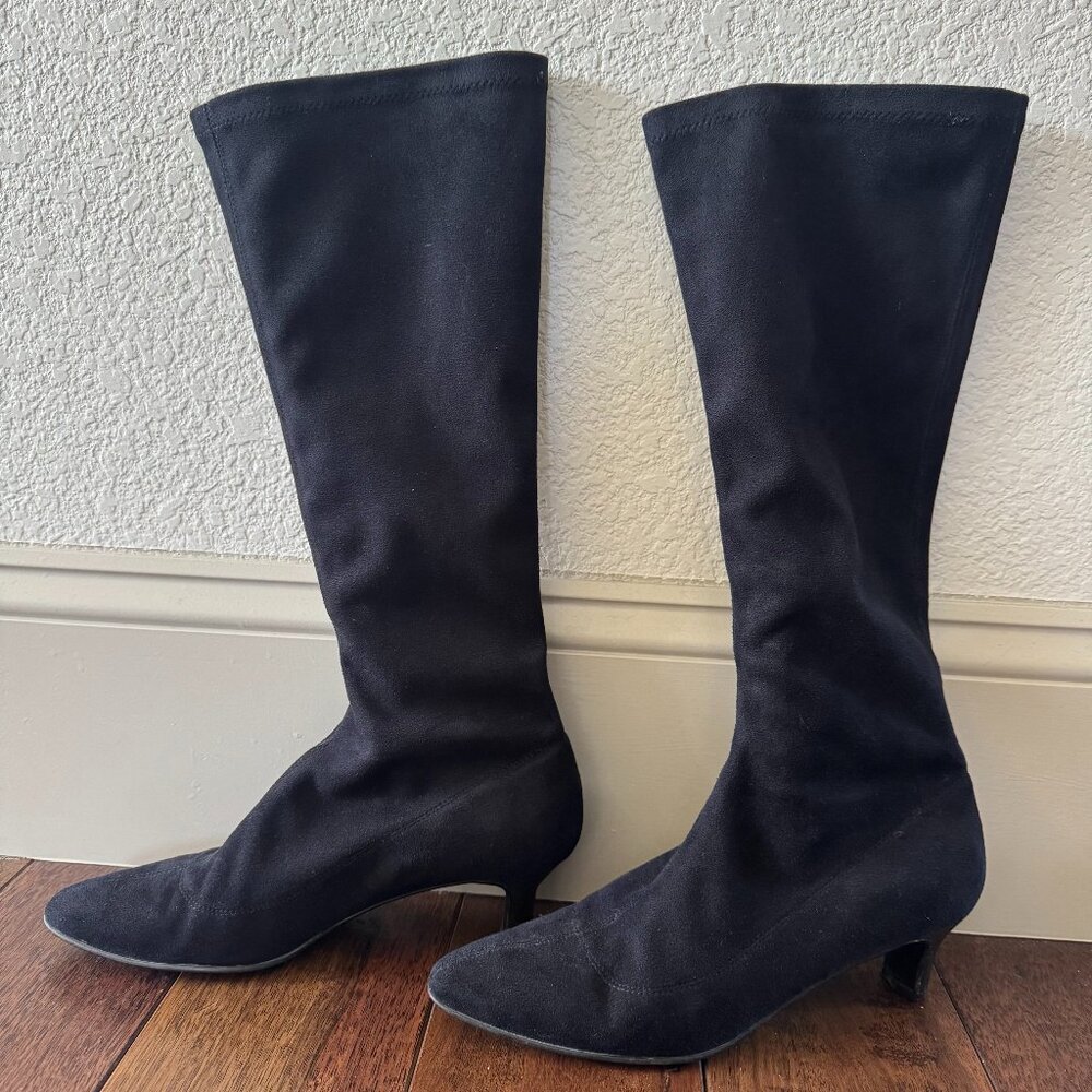 Boden Knee High, Black Suede Kitten Heel Boots
